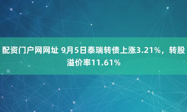 配资门户网网址 9月5日泰瑞转债上涨3.21%，转股溢价率11.61%